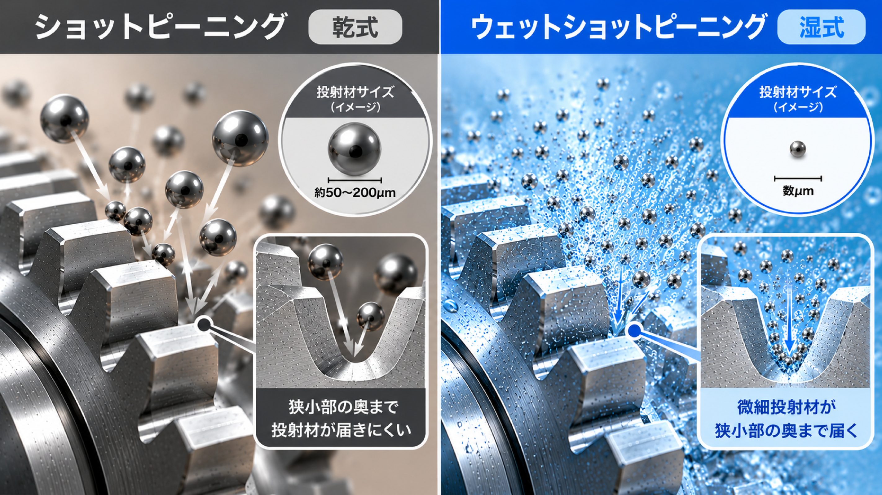 微細投射材による狭小部へのウェットショットピーニング