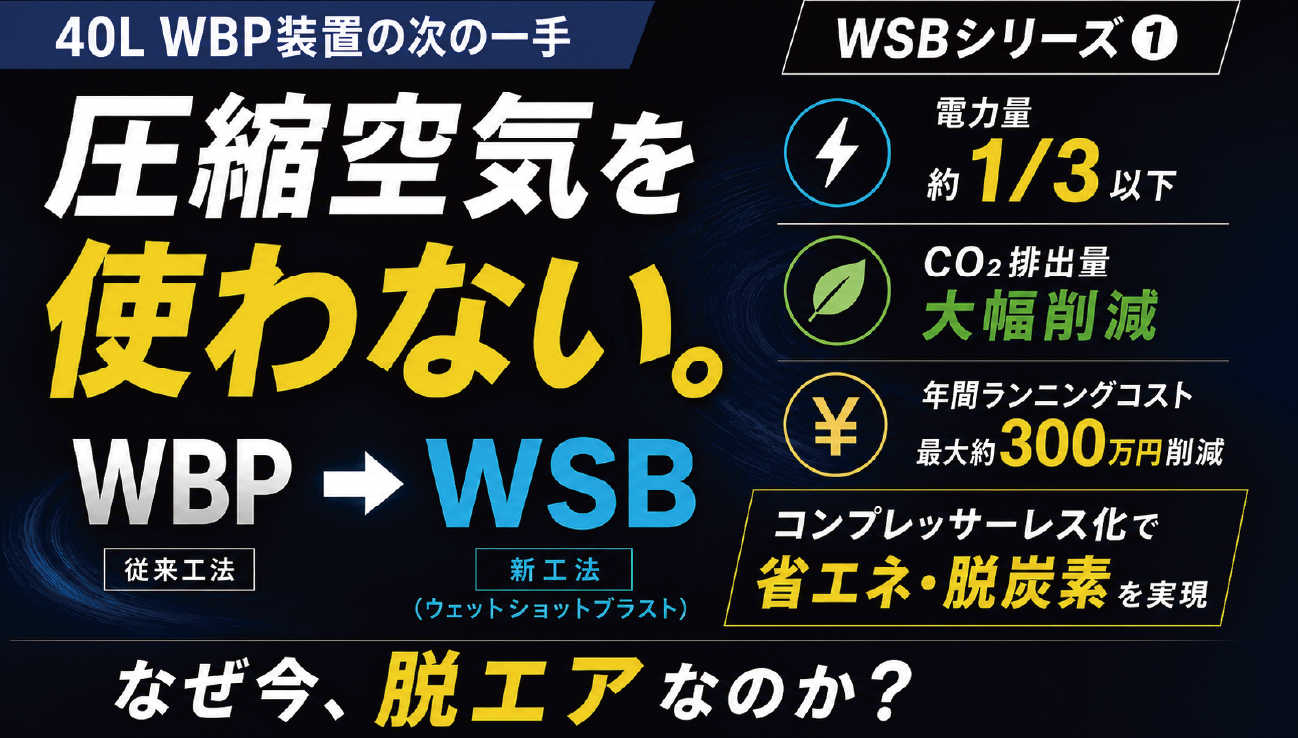 40L WBP装置の次の一手 「圧縮空気を使わない」という選択 ‐ なぜ今、脱エアなのか? コンプレッサーレス化で変わる防振ゴム金具前処理 ー