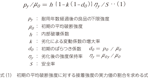 初期の平均破断強度に対する接着強度の実力値の割合を求める式