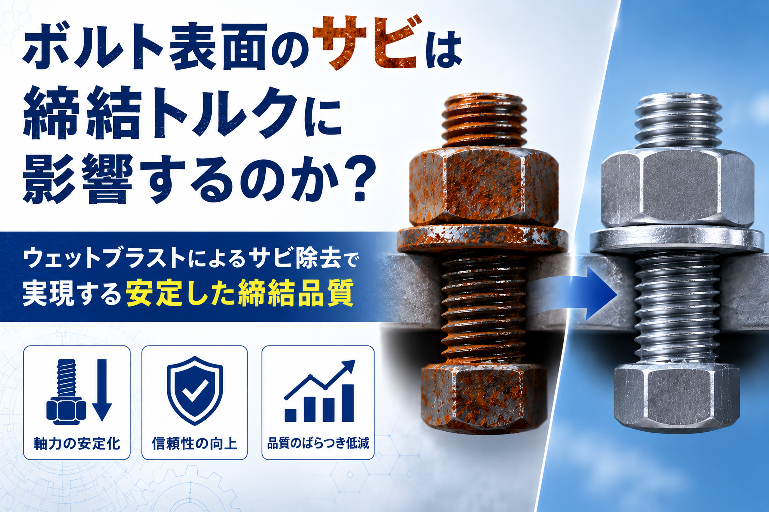 ボルト表面のサビは締結トルクに影響するのか？ －ウェットブラストによるサビ除去で実現する安定した締結品質－
