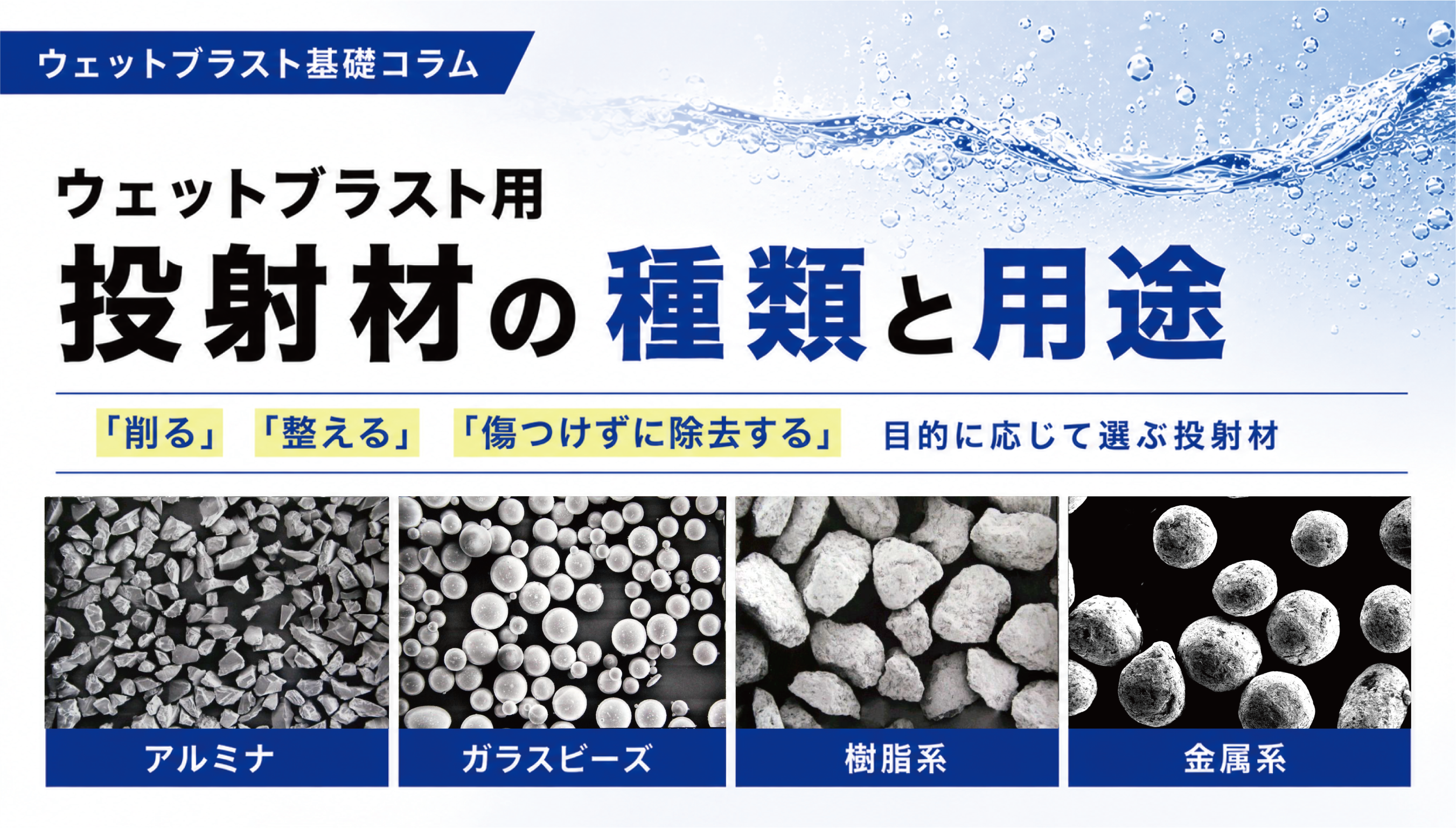 ウェットブラスト用投射材の種類と用途 - 投射材① さまざまな目的を実現する粒子選定の基礎 -