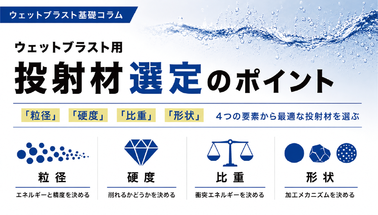 ウェットブラスト投射材の選定パラメータ - 投射材② 粒径・硬度・比重・形状で加工結果は決まる -